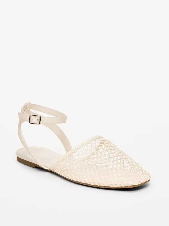 Raffia Slingback Flats for Women - Bone