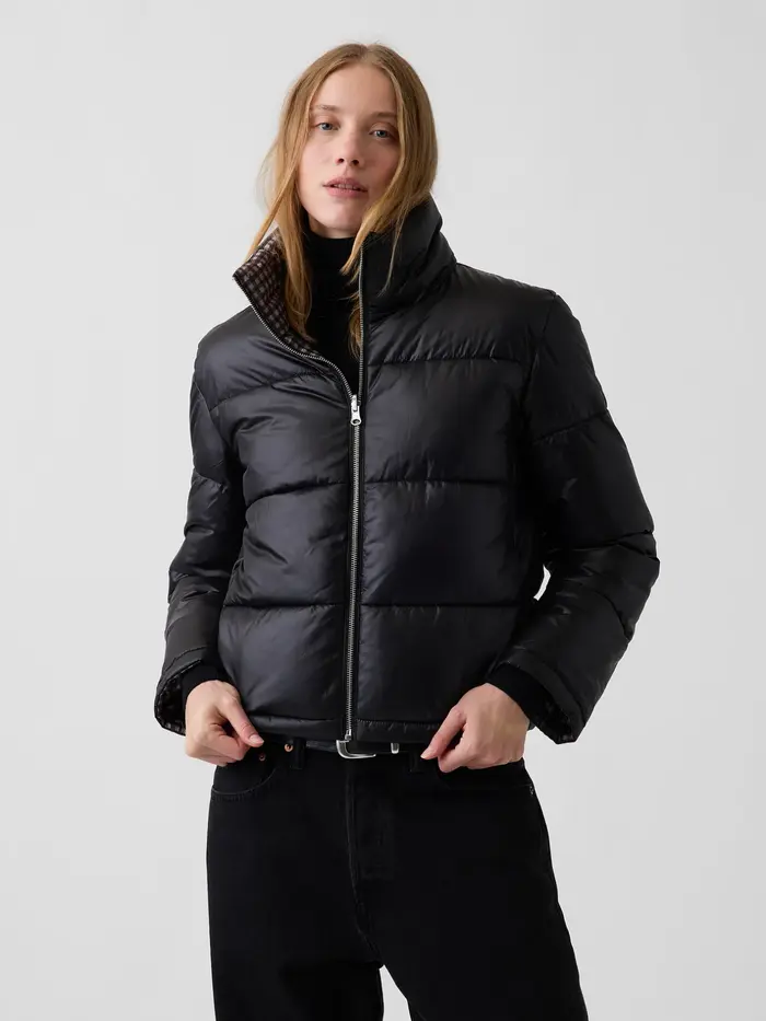 Recycled Reversible Puffer Jacket - Black