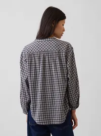 Relaxed Button-Front Shirt - Navy blue plaid — view 3