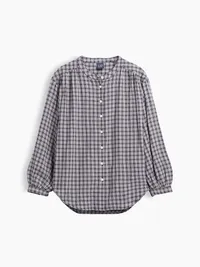 Relaxed Button-Front Shirt - Navy blue plaid — view 5