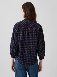 Relaxed Button-Front Shirt - Navy blue print — view 3