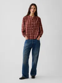 Relaxed Button-Front Shirt - Red & brown plaid — view 2