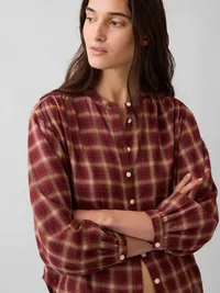 Relaxed Button-Front Shirt - Red & brown plaid — view 4