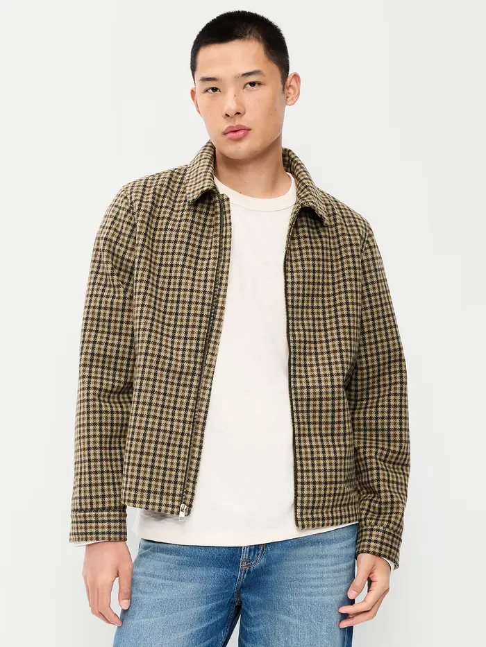Relaxed Harrington Jacket - Brown Plaid