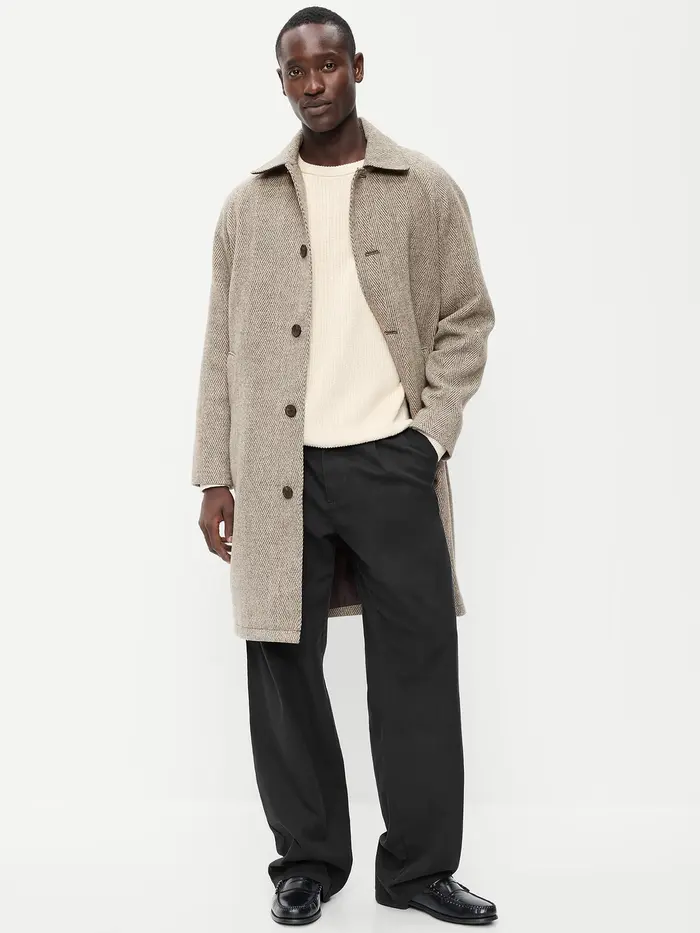 Relaxed Long Topcoat - Gray Herringbone