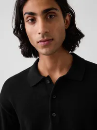 Relaxed Polo Sweater - True black — view 4