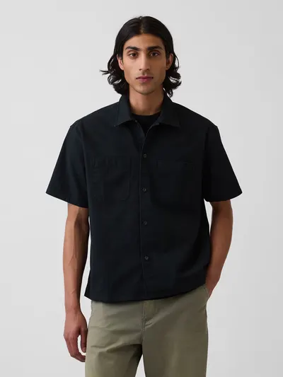 Relaxed Straight-Hem Utility Shirt - Basic black