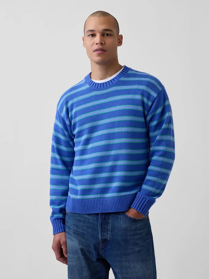 Relaxed Stripe Crew Sweater - BLUE STRIPE