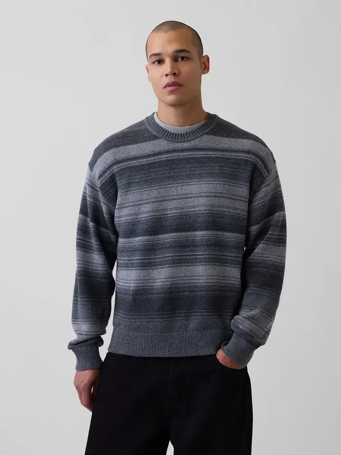 Relaxed Stripe Crew Sweater - grey stripe