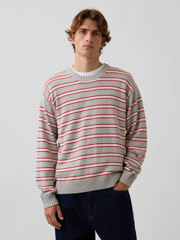 Relaxed Stripe Crew Sweater - RED STRIPE