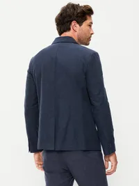 Relaxed Unlined Linen-Blend Blazer - Moire Navy — view 2