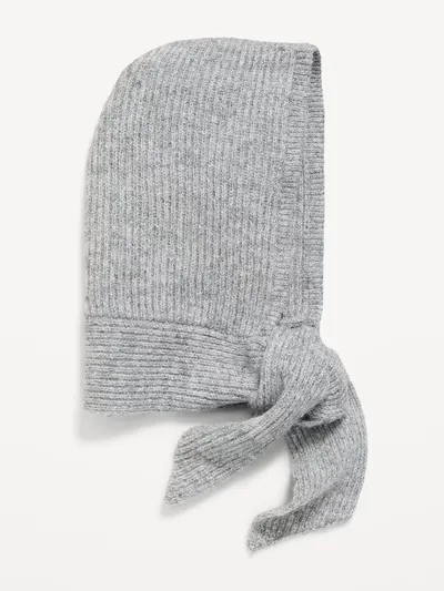 Rib-Knit Tie-Neck Bonnet - Heather Gray