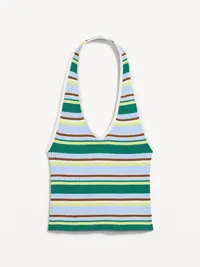 Ribbed Halter Top - Green Stripe — view 4