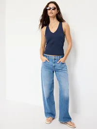 Ribbed Loop-Back Halter Top - Arctic Depth — view 3