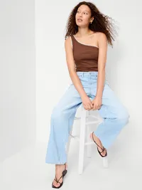 Ribbed One-Shoulder Tank Top - Coco de mer — view 3