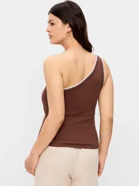 Ribbed One-Shoulder Tank Top - Coco de mer — view 5