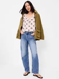 Ruffle Collar Tie-Front Top - White Floral — view 3