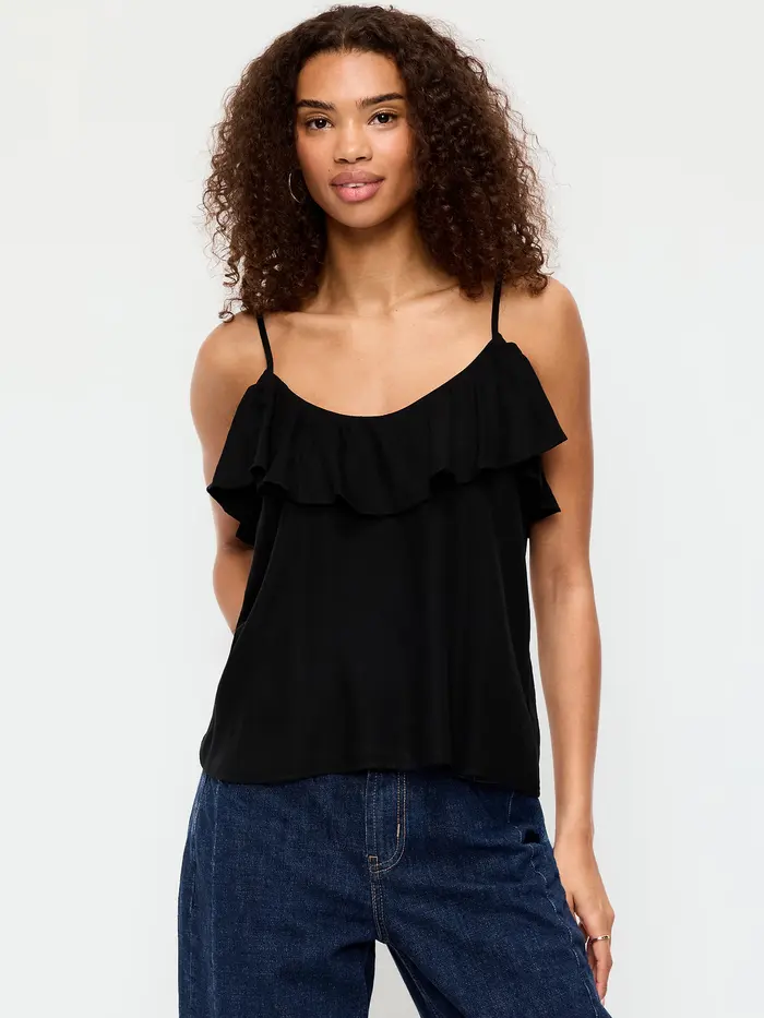 Ruffle-Front Tank Top - Black Jack
