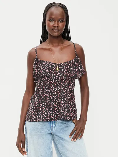 Ruffle-Front Tank Top - Pink Floral