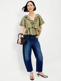 Ruffle Tie-Front Top - Bare Ground — view 3