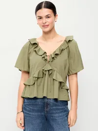Ruffle Tie-Front Top - Bare Ground — view 5