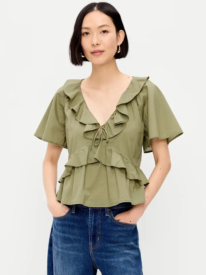 Ruffle Tie-Front Top - Bare Ground
