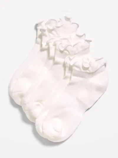Ruffled Athletic Crew Sock 3-Pack for Women - Solid White