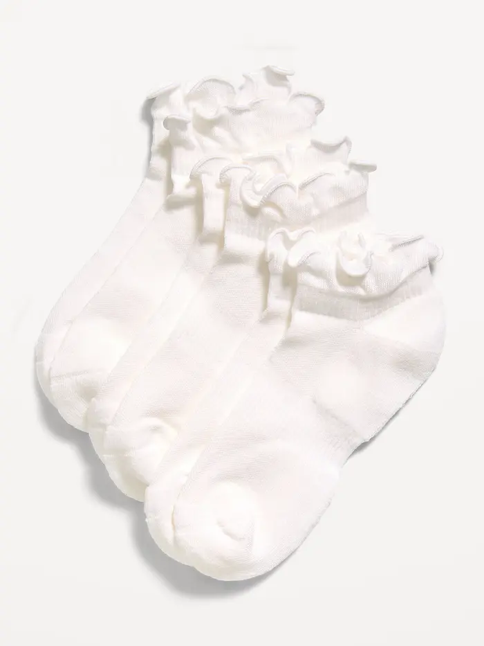 Ruffled Athletic Crew Sock 3-Pack for Women - Solid White
