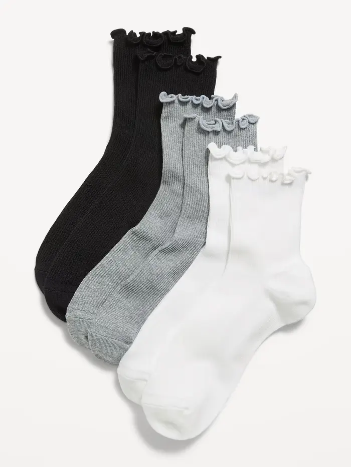 Ruffled Crew Sock 3-Pack for Women - Neutral