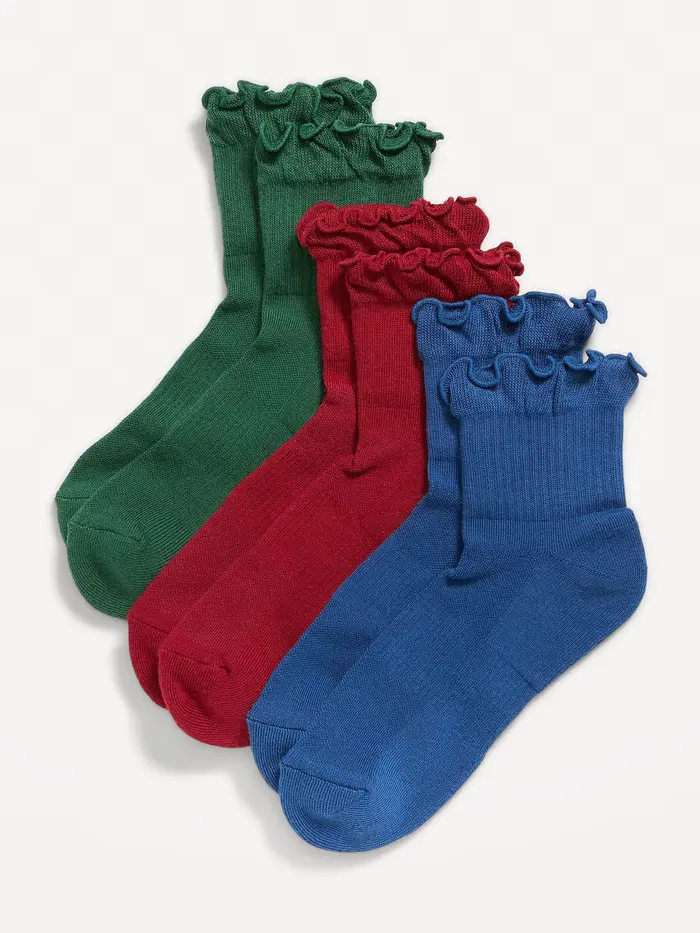 Ruffled Crew Sock 3-Pack for Women - Solid Performance