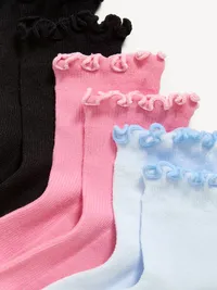 Ruffled Quarter-Crew Socks 3-Pack for Girls - Basics — view 2