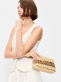 Ruffled Raffia Shoulder Bag - Natural White — view 2
