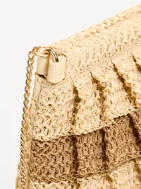 Ruffled Raffia Shoulder Bag - Natural White — view 5