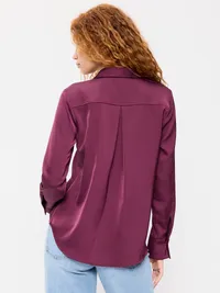 Satin Button-Down Shirt - Cherry Bark — view 2
