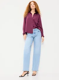 Satin Button-Down Shirt - Cherry Bark — view 3
