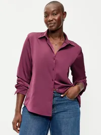 Satin Button-Down Shirt - Cherry Bark — view 5