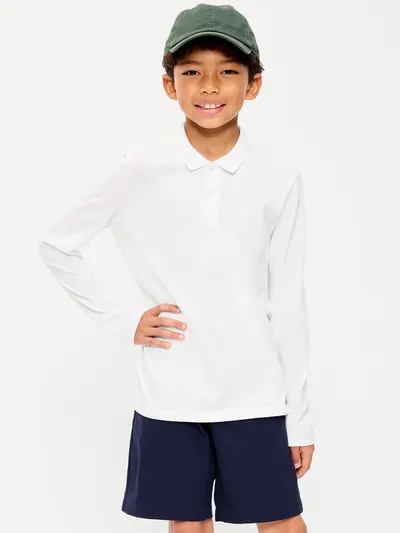 School Uniform Long-Sleeve Polo Shirt for Boys - White Lilies