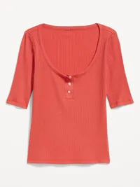 Scoop-Neck Fitted Henley Top - Ginger Cake — view 5