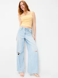 Seamed-Bodice Eyelet Tank Top - Cool Almond — view 3