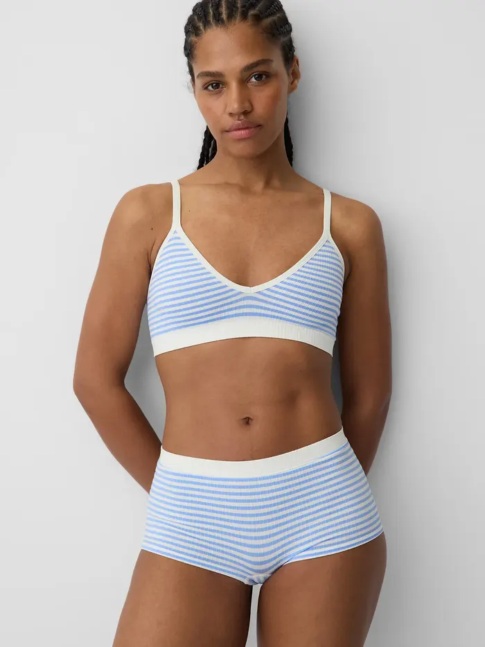 Seamless Rib Triangle Bralette - Moore blue mini stripe