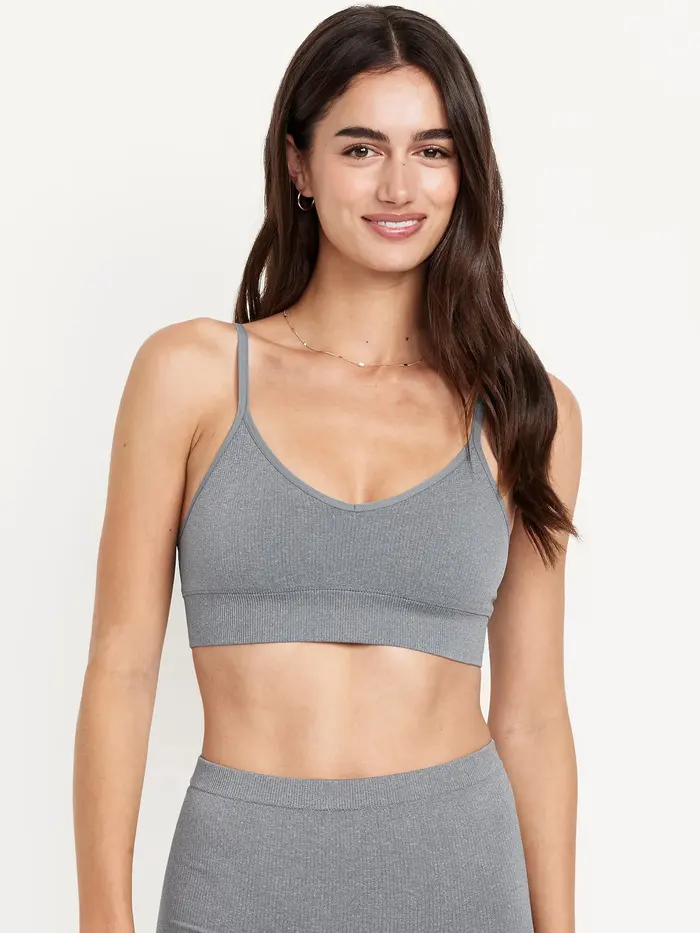 Seamless Ribbed Longline Bra - Medium Heather Gray