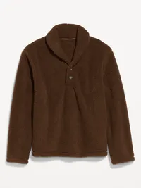 Shawl-Collar Sherpa Pullover - Dark Walnut — view 4