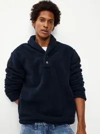 Shawl-Collar Sherpa Pullover - In the Navy — view 3