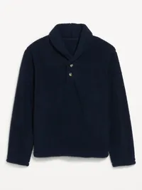Shawl-Collar Sherpa Pullover - In the Navy — view 4