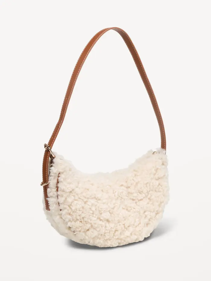 Shearling Mini Crescent Bag - Ivory