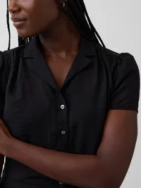 Sheer Button-Front Peplum Top - Black — view 4
