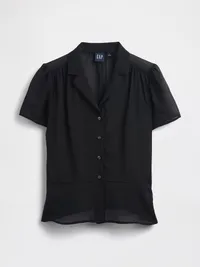 Sheer Button-Front Peplum Top - Black — view 5