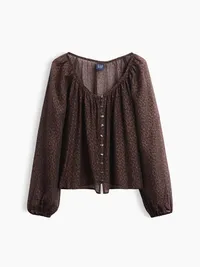 Sheer Voile Button-Front Top - Brown leopard print — view 5