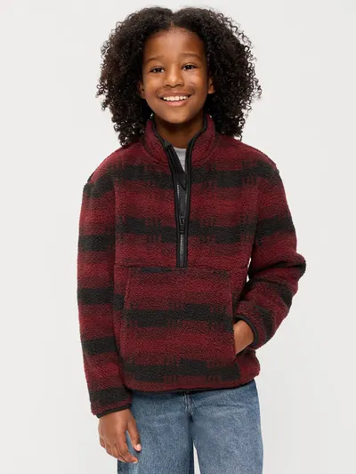 Sherpa Half-Zip Pullover for Boys - Red Stripes