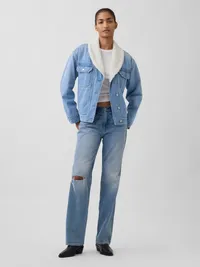 Sherpa-Lined Shawl Denim Jacket - Light wash — view 2